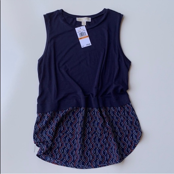 Michael Kors - Solid and Pattern Sleeveless swing Top in Navy Blue, Red & White - Picture 1 of 5
